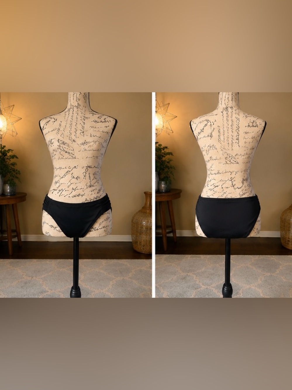 Kona Sol Black Ruched Side Bikini Bottoms Size Medium